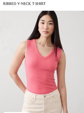 Banana Republic Ribbed V-Neck Tank Top - Coral Pink
